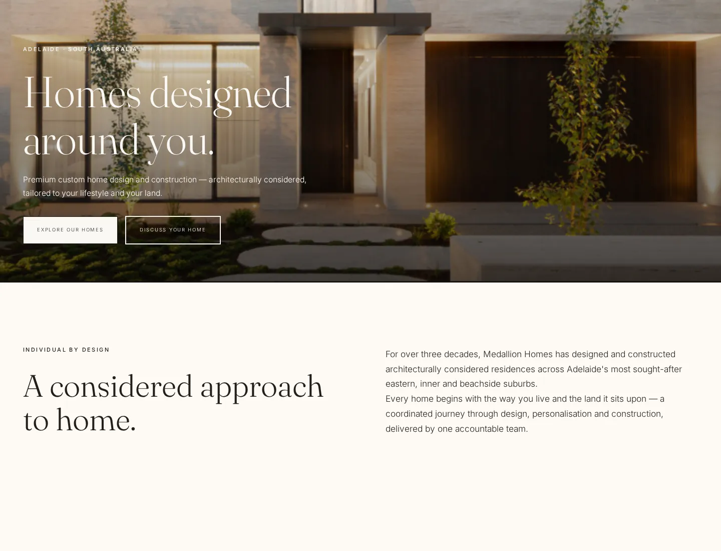 Medallion Homes desktop website view